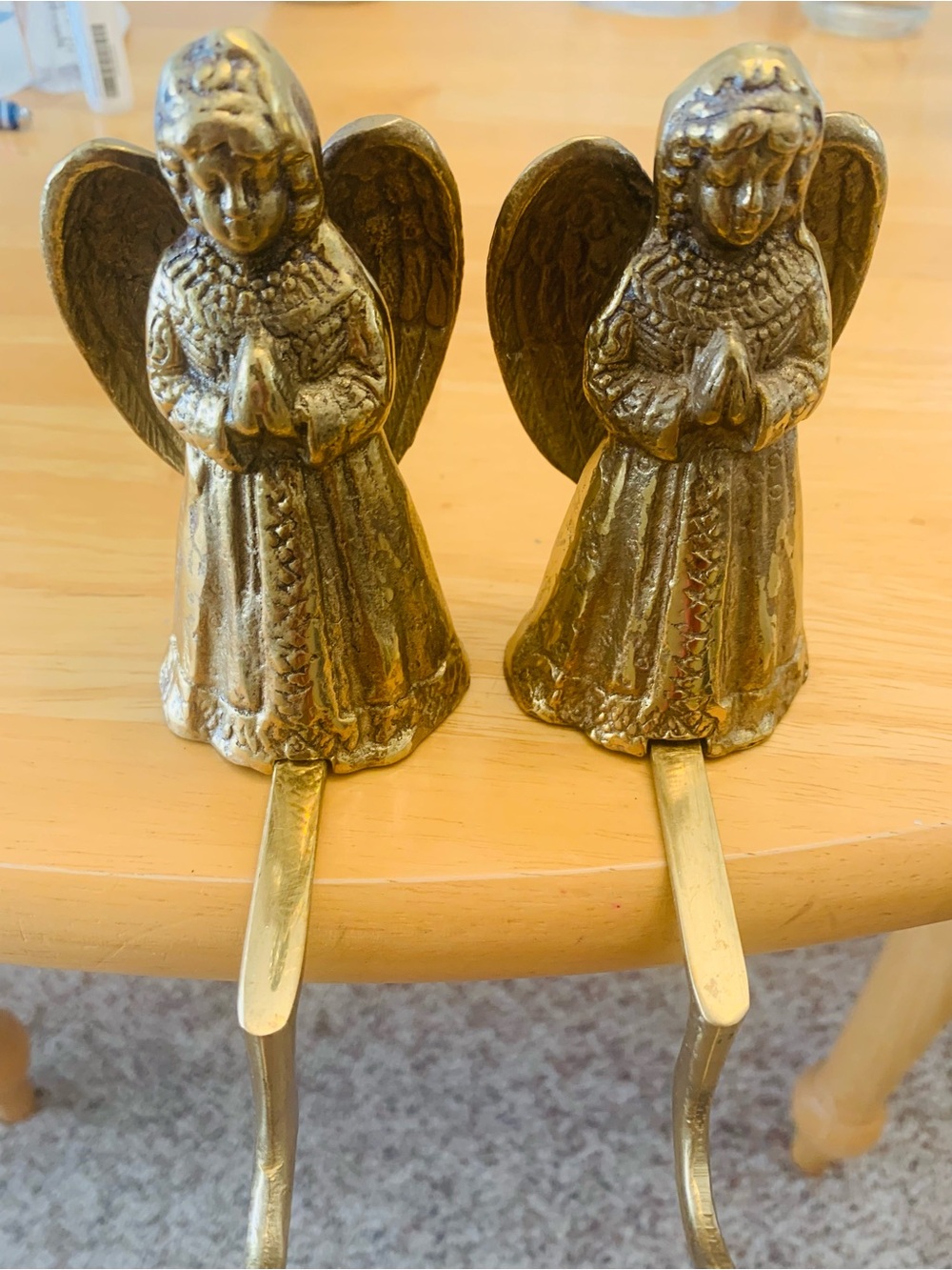 Vintage Solid Brass Angel Christmas Stocking Holders a Pair